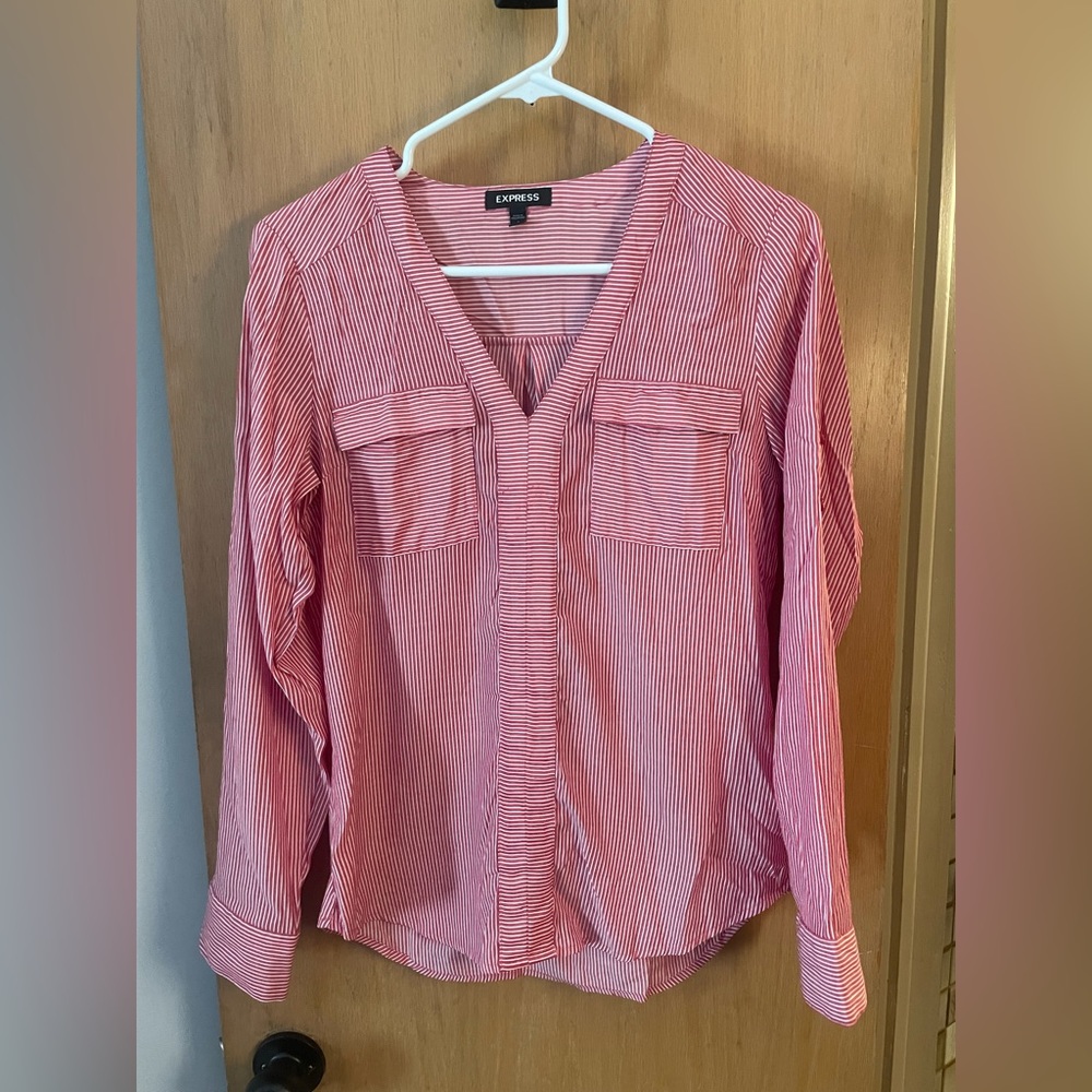 Express - S- red pin stripped (with white) blouse